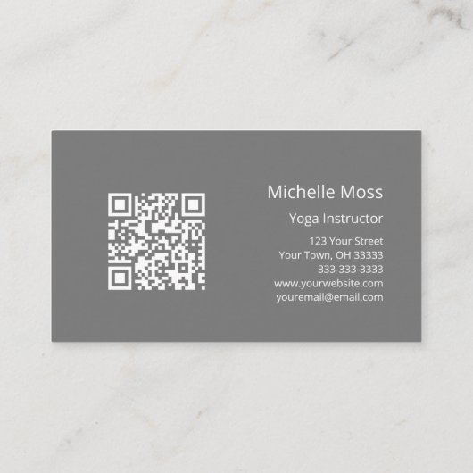 Carte De Visite Code QR Yoga Instructeur Gris Abstrait (Dos)