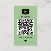 Carte De Visite Code QR YouTube de l'influenceur vert Vlogueur (Dos)