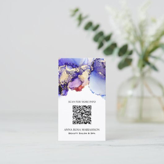 Carte De Visite *~* CODE QR Yummy Denim Bleu Or Doré   (Debout devant)