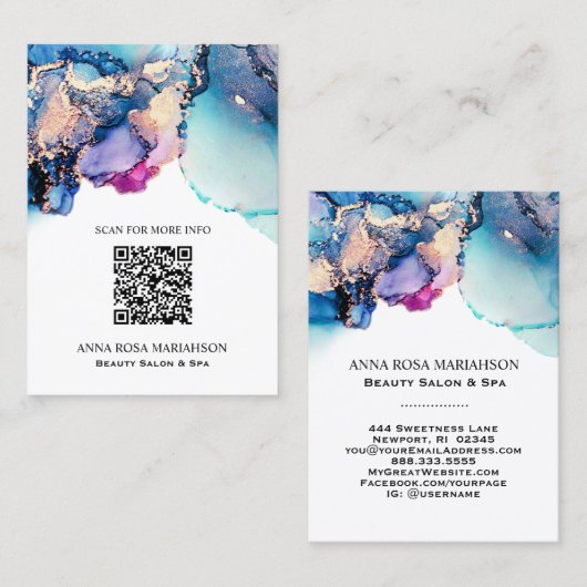 Carte De Visite *~* CODE QR Yummy Turquoise AP29 Or Doré (Devant / Derrière)