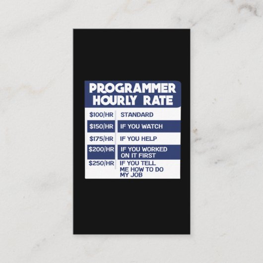 Carte De Visite Codeur informatique à tarif horaire Funny Programm (Devant)