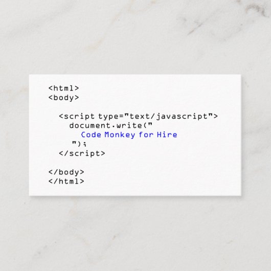 Carte De Visite Codez le Javascript de singe (Devant)