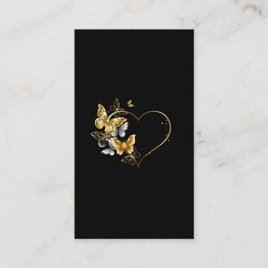 Carte De Visite Coeur aux papillons d'or (Devant)