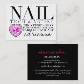 Carte De Visite Coeur chic de diamant de technologie de clou de (Devant / Derrière)