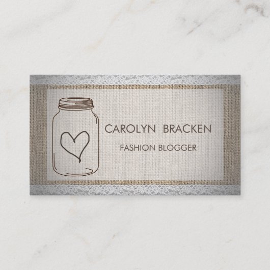 Carte De Visite Coeur chic de pot de maçon de dentelle de toile de (Devant)