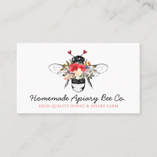Carte De Visite Coeur classique Floral Apiary Honey Bee (Devant)