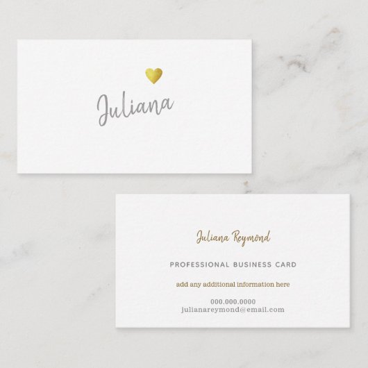 Carte De Visite coeur d'amour féminin écrit à la main cursive (Devant / Derrière)