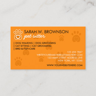 Carte De Visite Cœur d'animal orange dans la patte de l'animal de