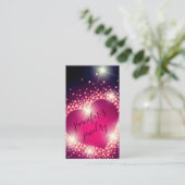 Carte De Visite Coeur de bijoux rose rétro en diamant d'argent (Debout devant)