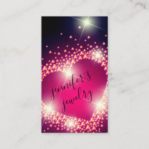 Carte De Visite Coeur de bijoux rose rétro en diamant d'argent