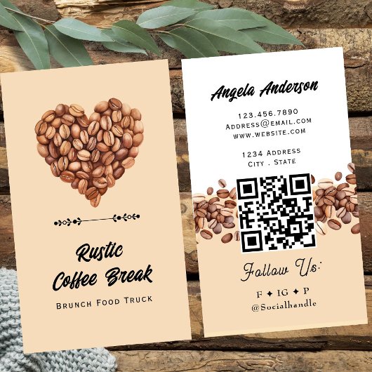 Carte De Visite Cœur de café tendance QR Code et site Web