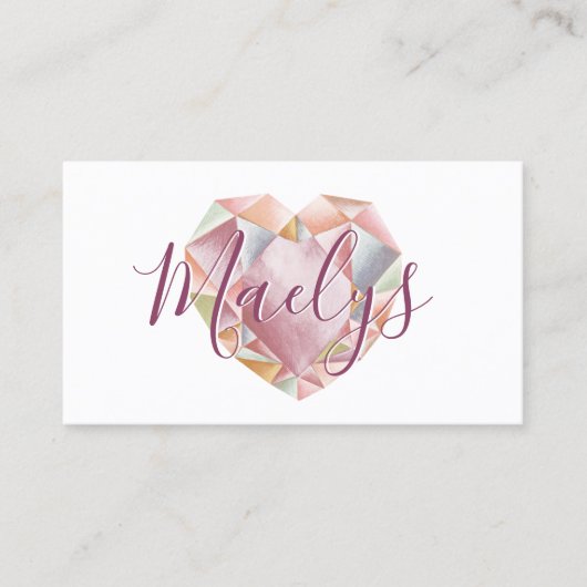 Carte De Visite Coeur de diamant rose vif Ajouter Code QR Glamour (Devant)