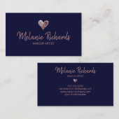 Carte De Visite Coeur de mousse bleu marine minime chic (Devant / Derrière)