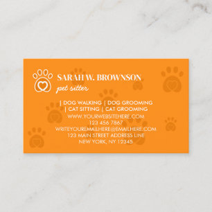 Carte De Visite Cœur de patte de compagnie animal orange