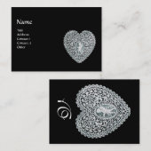 CARTE DE VISITE CŒUR EN DENTELLE MONOGRAMME DE CUPIDON (Devant / Derrière)