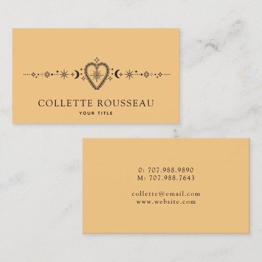 Carte De Visite Coeur Et Crescent Céleste Lune Or Jaune (Devant / Derrière)