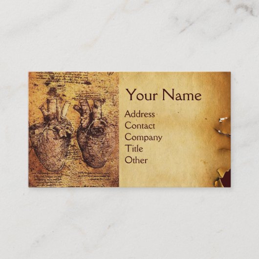 Carte De Visite Coeur Et Ses Bateaux De Sang Parchemin Antique (Devant)