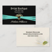 Carte De Visite Coeur nuptial et ruban aqua (Devant / Derrière)