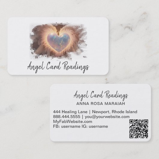 Carte De Visite *~* Coeur Opal Or QR Ange ailes AP78 BLANC (Devant / Derrière)