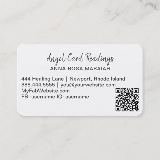 Carte De Visite *~* Coeur Opal Or QR Ange ailes AP78 BLANC (Dos)
