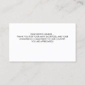 Carte De Visite Coeur patriotique militaire Merci du drapeau améri (Dos)