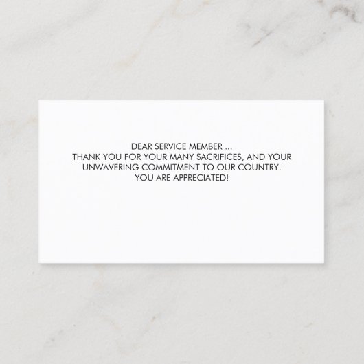 Carte De Visite Coeur patriotique militaire Merci du drapeau améri (Dos)