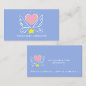 Carte De Visite Coeur rose avec ailes Aiguille sur bleu (Devant / Derrière)