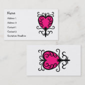 Carte De Visite Coeur rose chaud (Devant / Derrière)