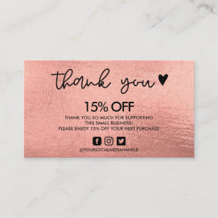 Carte De Visite Coeur Rose de Merci d'or