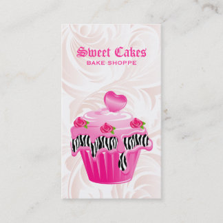 Carte De Visite Coeur rose de petit gâteau de rose de zèbre de