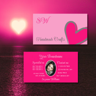 Carte De Visite Coeur rose pâle avec monogramme et photo