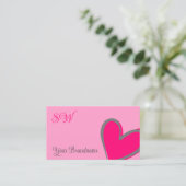 Carte De Visite Coeur rose pâle avec Monogramme mignon (Debout devant)