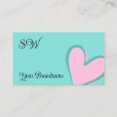 Carte De Visite Coeur rose Turquoise clair avec Monogramme mignon (Devant)