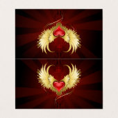 Carte De Visite Coeur rouge avec ailes d'or (Extérieur déplié)