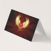 Carte De Visite Coeur rouge avec ailes d'or (Dos)