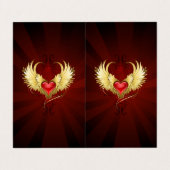 Carte De Visite Coeur rouge avec ailes d'or (Extérieur déplié)