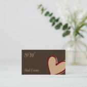Carte De Visite Coeur rouge beige Brown mou avec monogramme et pho (Debout devant)
