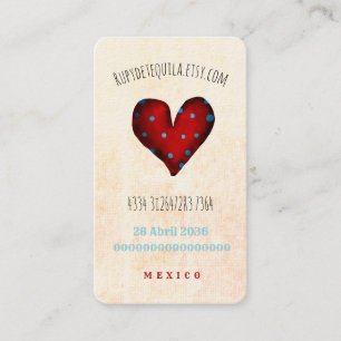 Carte De Visite Cœur rouge et pois bleus artesanal México