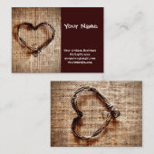Carte De Visite Coeur rustique de ficelle de pays sur la copie de (Devant / Derrière)