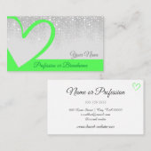 Carte De Visite Coeur vert vif Chic Drives Élégante Calligraphie (Devant / Derrière)