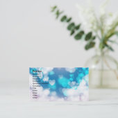CARTE DE VISITE COEURS BLANC BLEU COUCHES BOKEH DIGITAL PAPIER (Debout devant)