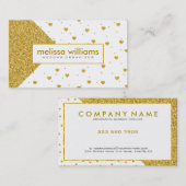 Carte De Visite Coeurs blanc et or Conception géométrique (Devant / Derrière)