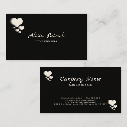 Carte De Visite Coeurs blancs (Devant / Derrière)