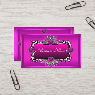 Carte De Visite Cœurs de diamant argentés élégants zèbre rose chau