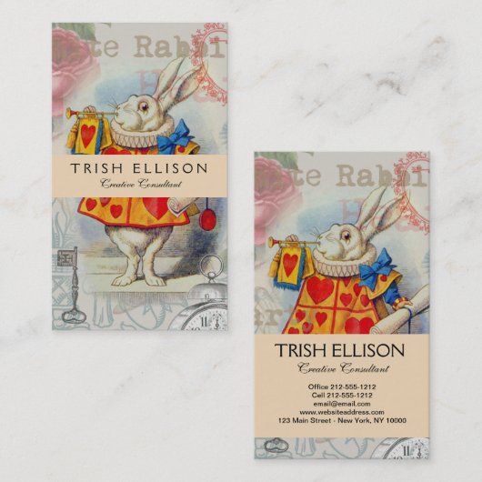 Carte De Visite Coeurs de lapin blanc Alice Classic (Devant / Derrière)