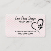 Carte De Visite Coeurs Empreintes de pattes et roses (Devant)