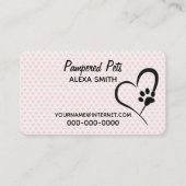 Carte De Visite Coeurs Empreintes de pattes et roses (Devant)