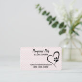 Carte De Visite Coeurs Empreintes de pattes et roses (Debout devant)