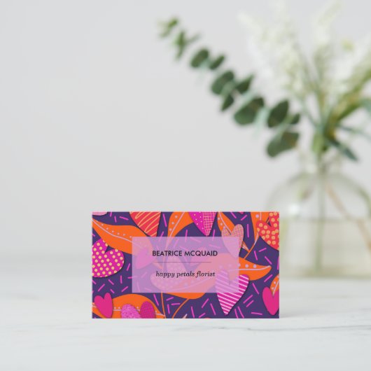 Carte De Visite Coeurs et fleurs modernes Motif Fille (Debout devant)