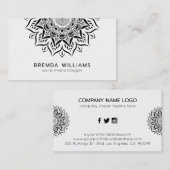 Carte De Visite Coeurs et tourbillons de mandala noirs (Devant / Derrière)